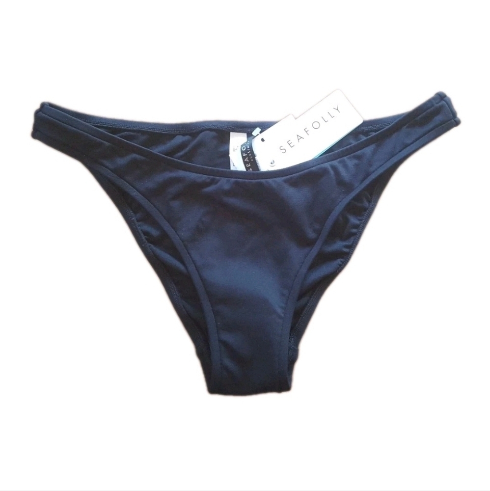 SEAFOLLY MESH ABOUT PLAIN HIGH CUT BIKINI BOTTOM BLACK US 4 AUS 8 NWT $48